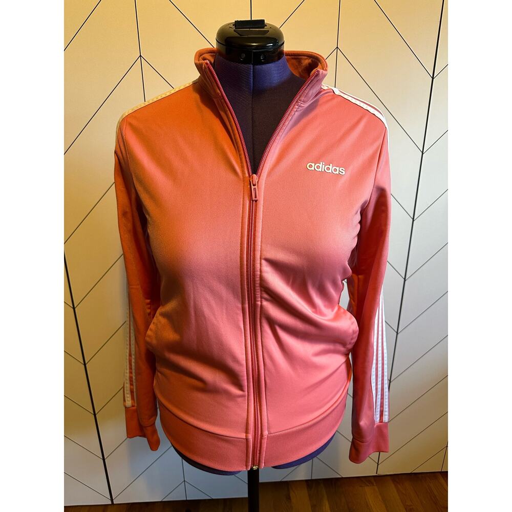 Adidas Pink White Full Zip Classic Stripe Track Activewear Jacket Size Medium